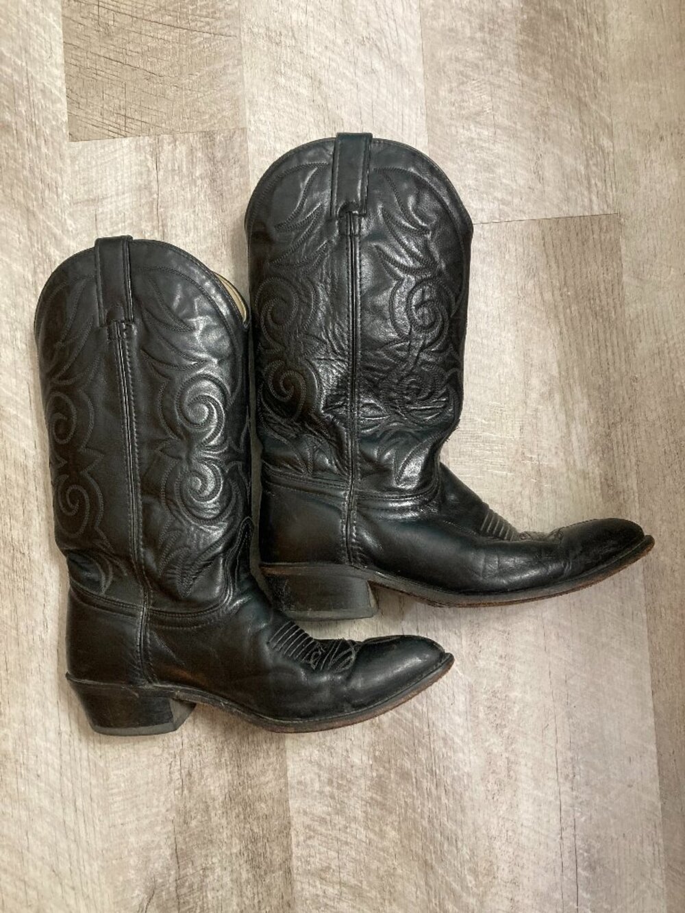 Laredo Black Leather Pointed Toe Western Boots - 9MD